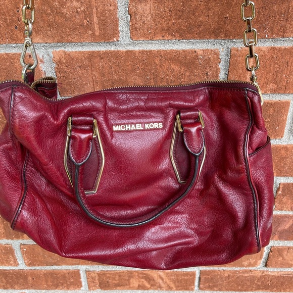 3/$12 Burgundy Michael Kors Leather Purse with Gold Hardware - Used - Picture 3 of 13